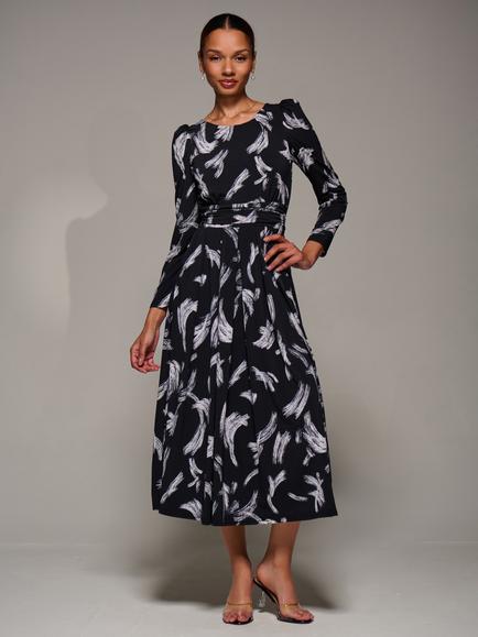 Jolie Moi Jersey Puff Sleeve Dress, Black Brushstroke