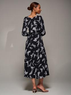Jolie Moi Jersey Puff Sleeve Dress - view 2, Black Brushstroke
