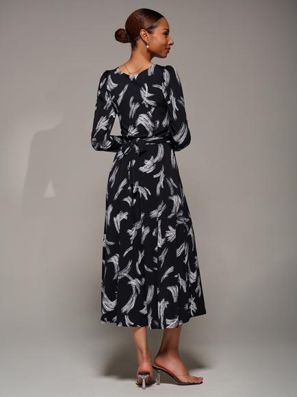 Jolie Moi Jersey Puff Sleeve Dress - view 2, Black Brushstroke