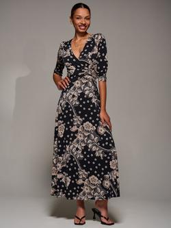 Jolie Moi Ruched Waist Jersey Dress, Black/Multi