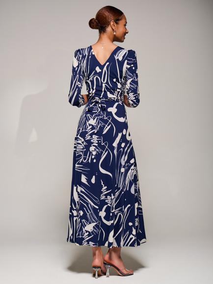Jolie Moi Ruched Waist Jersey Dress - view 2, Navy
