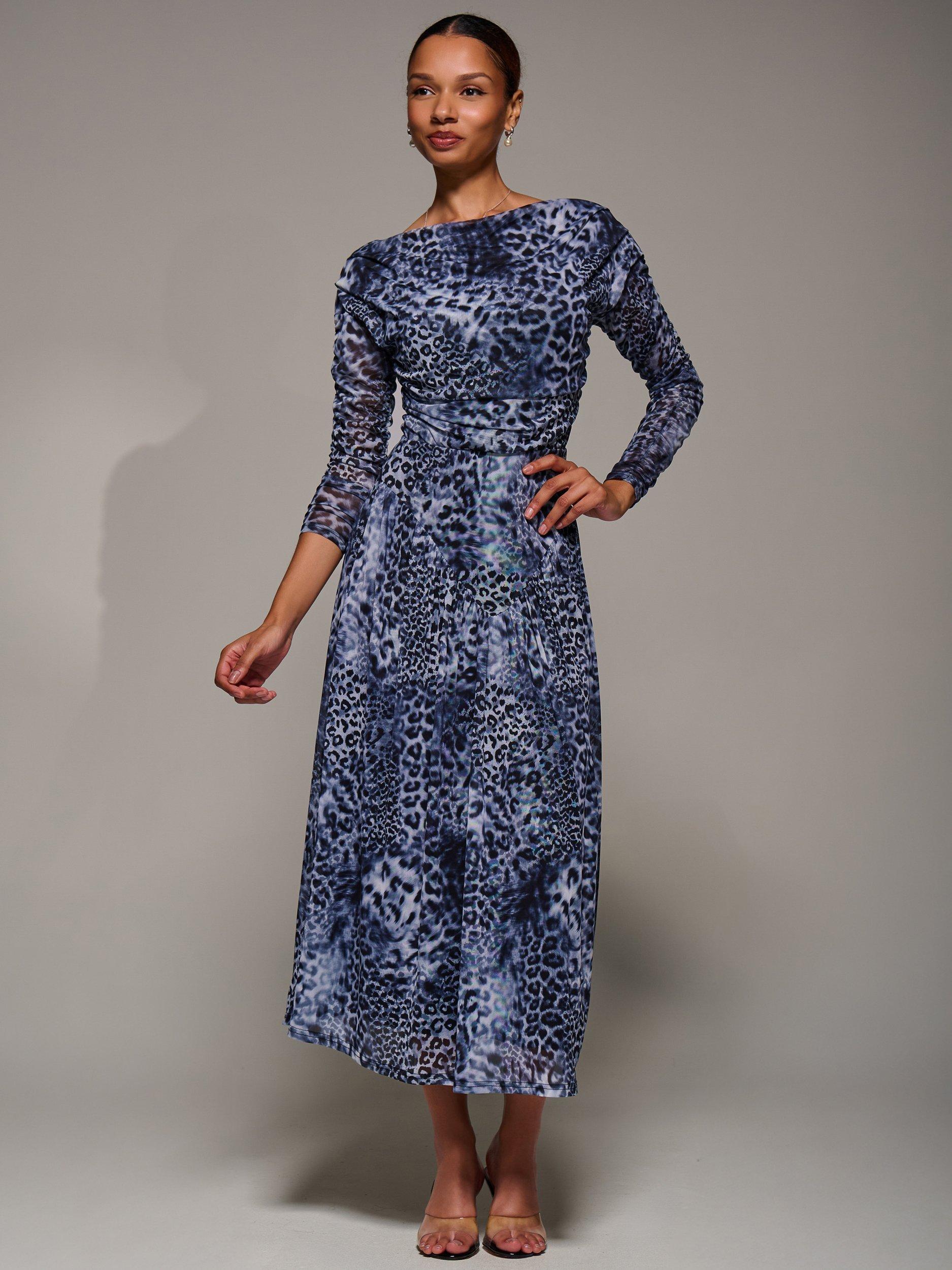 Product image 1 of 7, which shows Jolie Moi The Long Sleeve Mesh Dress, Black/Multi, 8