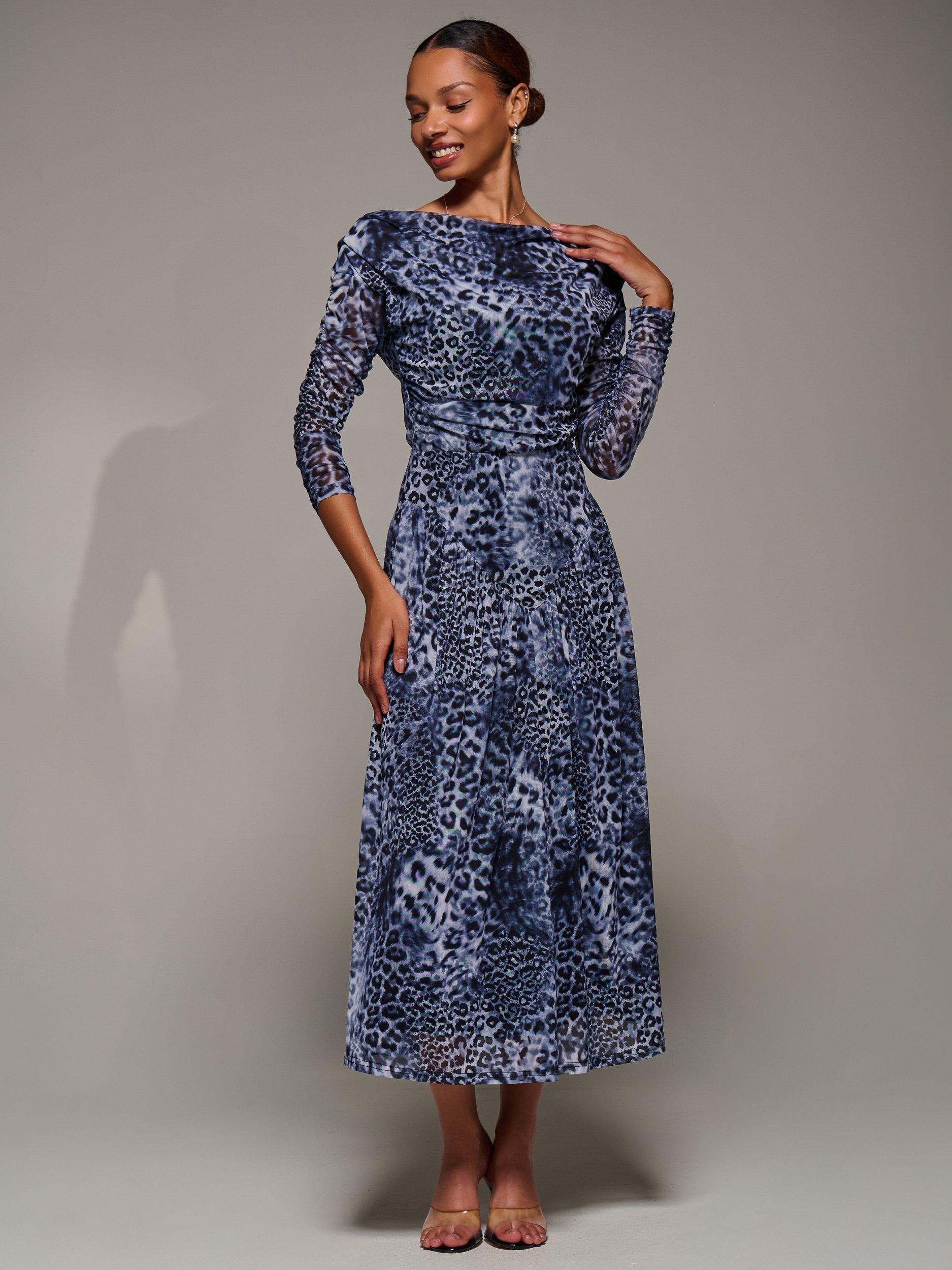 Product image 3 of 7, which shows Jolie Moi The Long Sleeve Mesh Dress, Black/Multi, 8