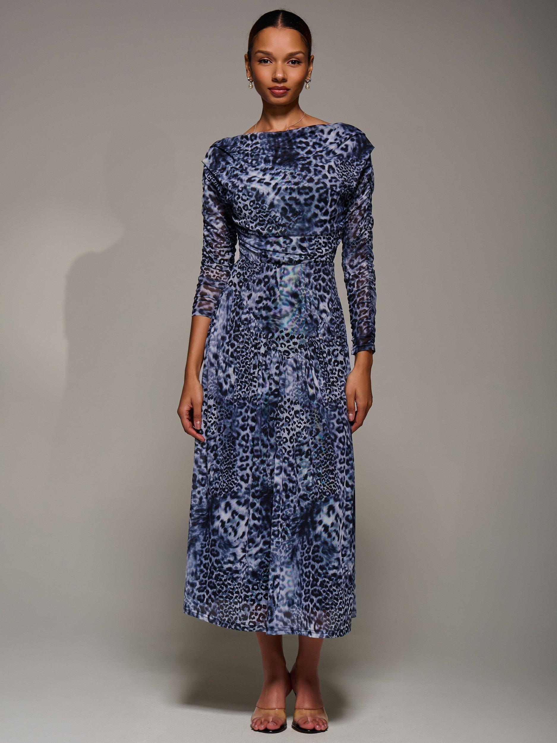 Product image 5 of 7, which shows Jolie Moi The Long Sleeve Mesh Dress, Black/Multi, 8