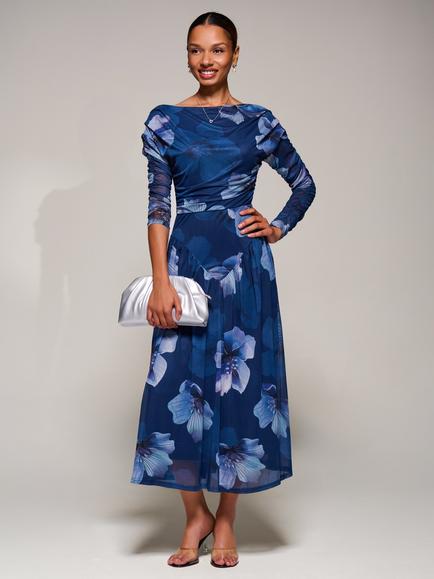 Jolie Moi The Long Sleeve Mesh Dress, Blue