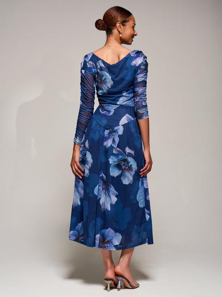 Jolie Moi The Long Sleeve Mesh Dress - view 2, Blue