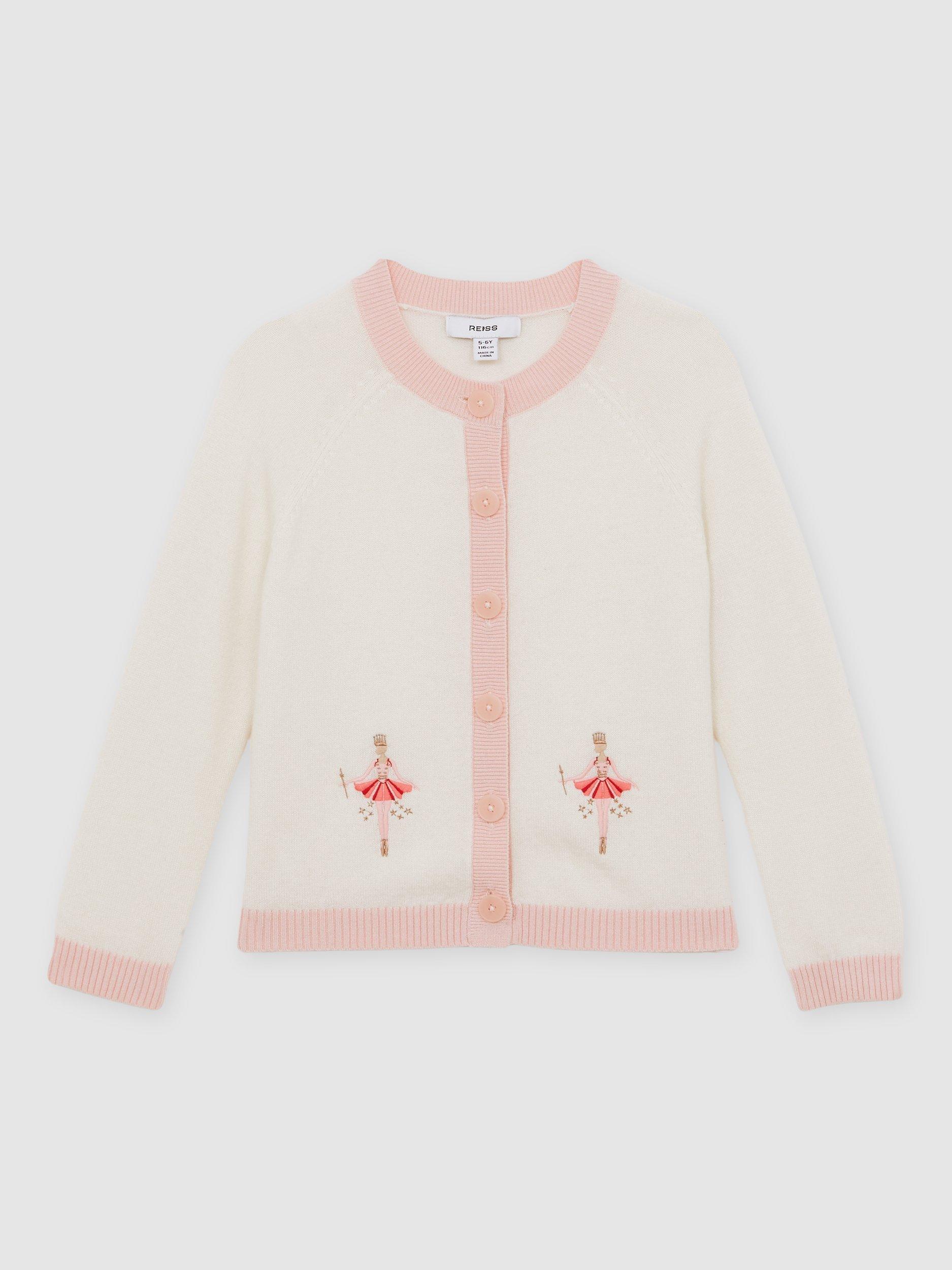 Product image 3 of 5, which shows Reiss Nancy Nutcracker Wool Blend Cardigan, Ivory, 11-12 years