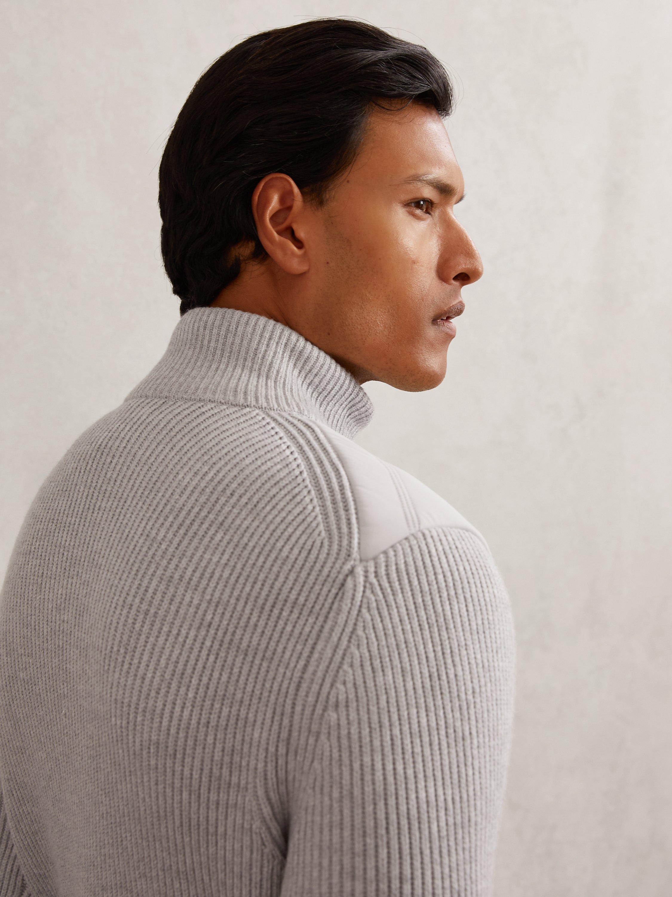 Product image 2 of 5, which shows Reiss Townsend Ribbed Zip Through Jacket, Soft Grey, XS