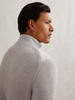 Reiss Townsend Ribbed Zip Through Jacket, Soft Grey - view 2, Soft Grey