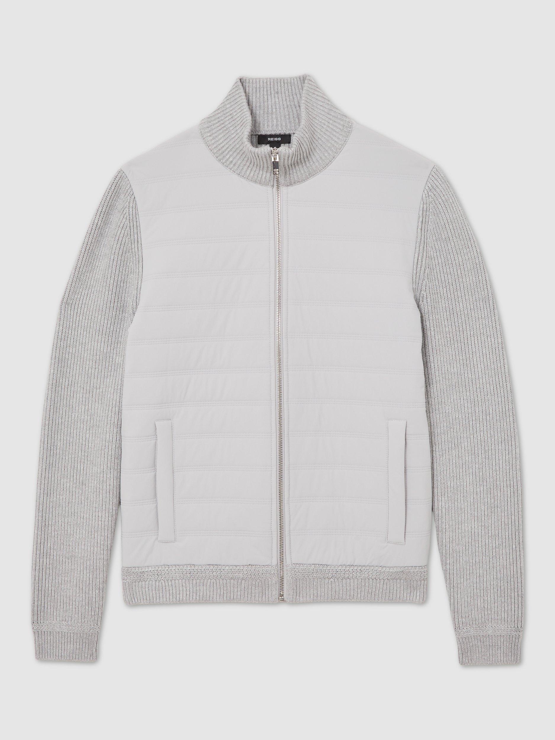 Product image 3 of 5, which shows Reiss Townsend Ribbed Zip Through Jacket, Soft Grey, XS
