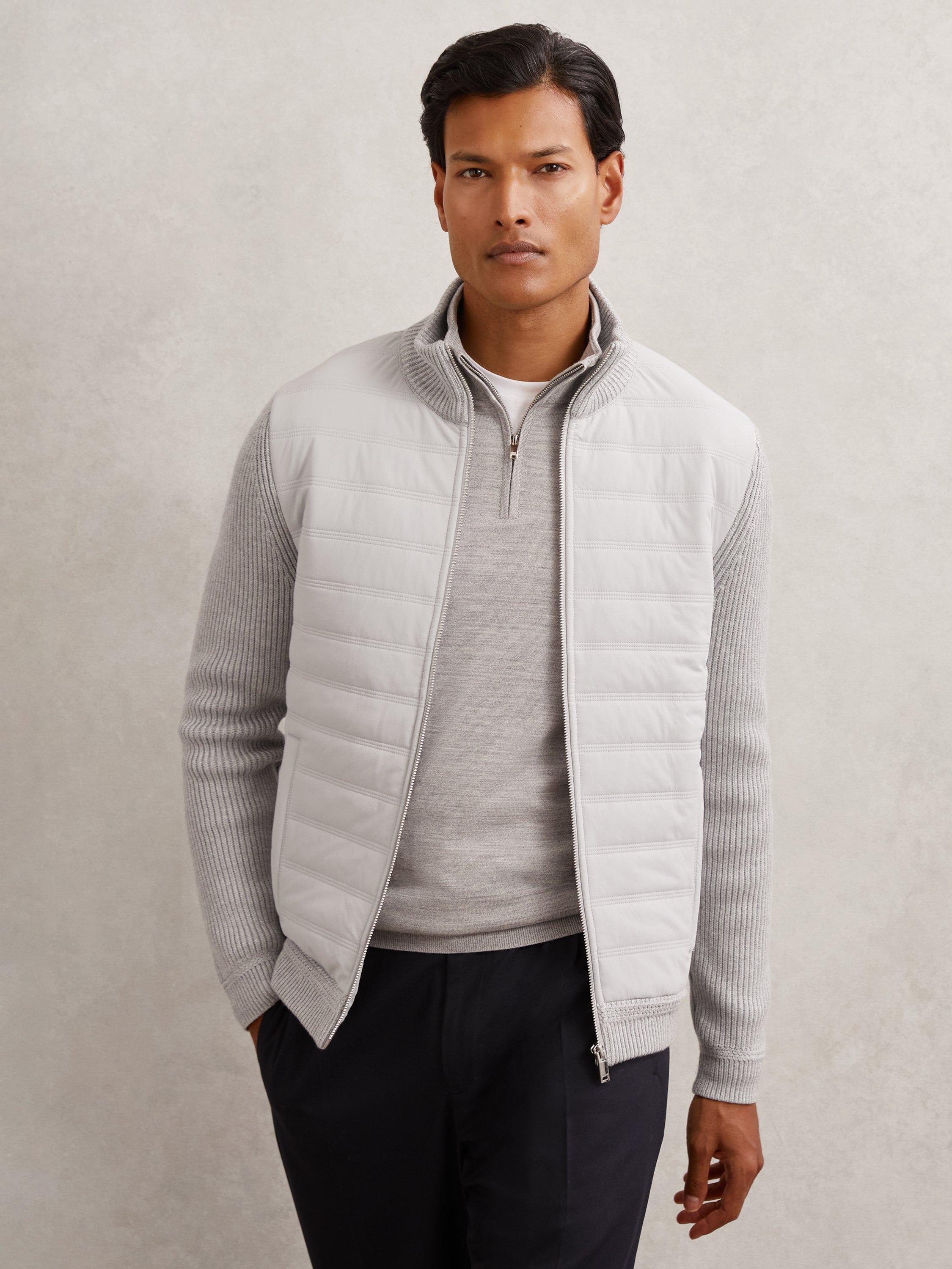 Product image 5 of 5, which shows Reiss Townsend Ribbed Zip Through Jacket, Soft Grey, XS