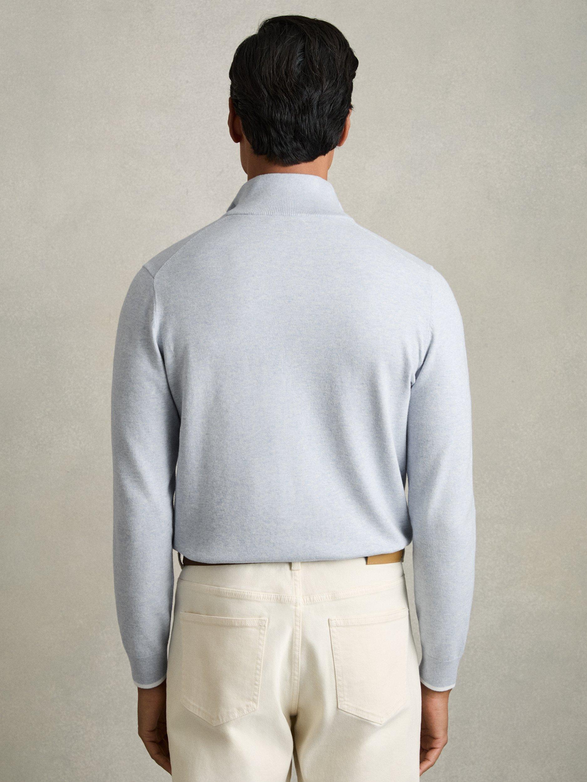 Product image 2 of 5, which shows Reiss Swinley Zip Neck Jumper, Soft Blue, XS