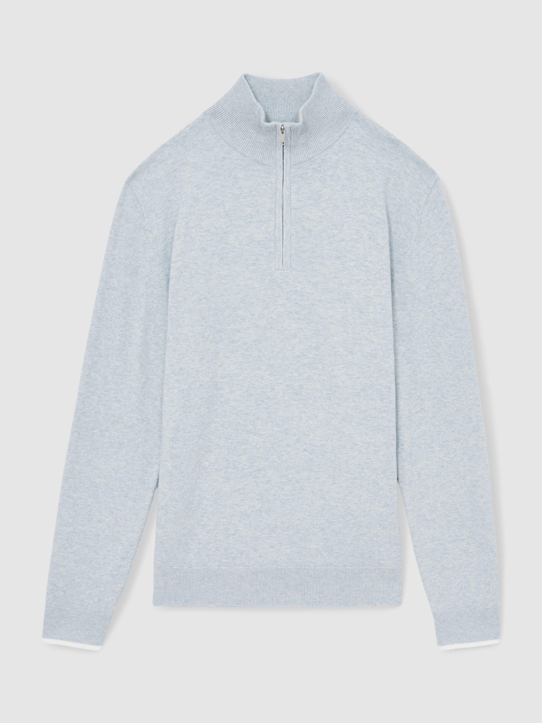 Product image 3 of 5, which shows Reiss Swinley Zip Neck Jumper, Soft Blue, XS