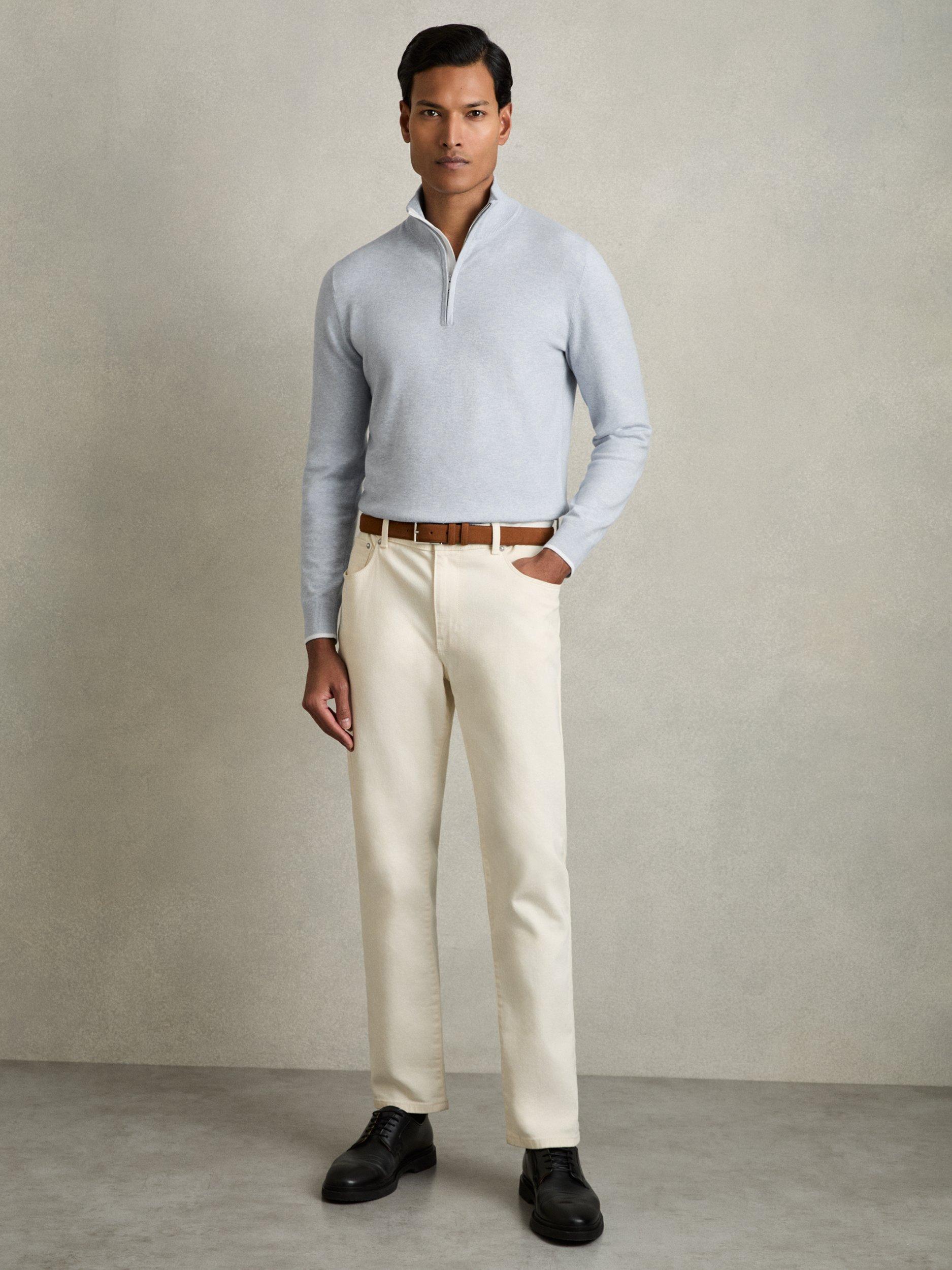 Product image 4 of 5, which shows Reiss Swinley Zip Neck Jumper, Soft Blue, XS