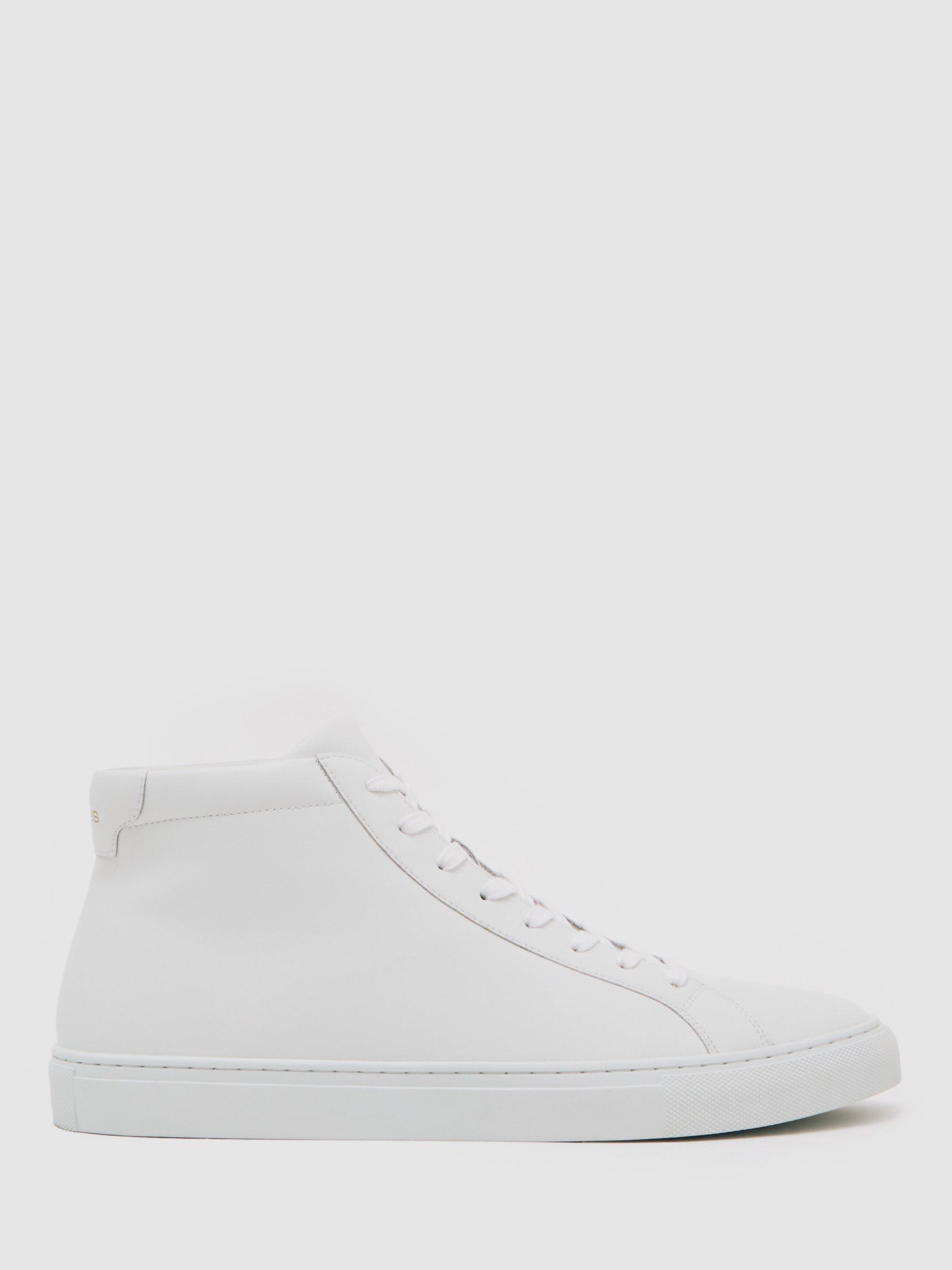 Product image 1 of 5, which shows Reiss Luca Leather High Top Trainers, White, 7
