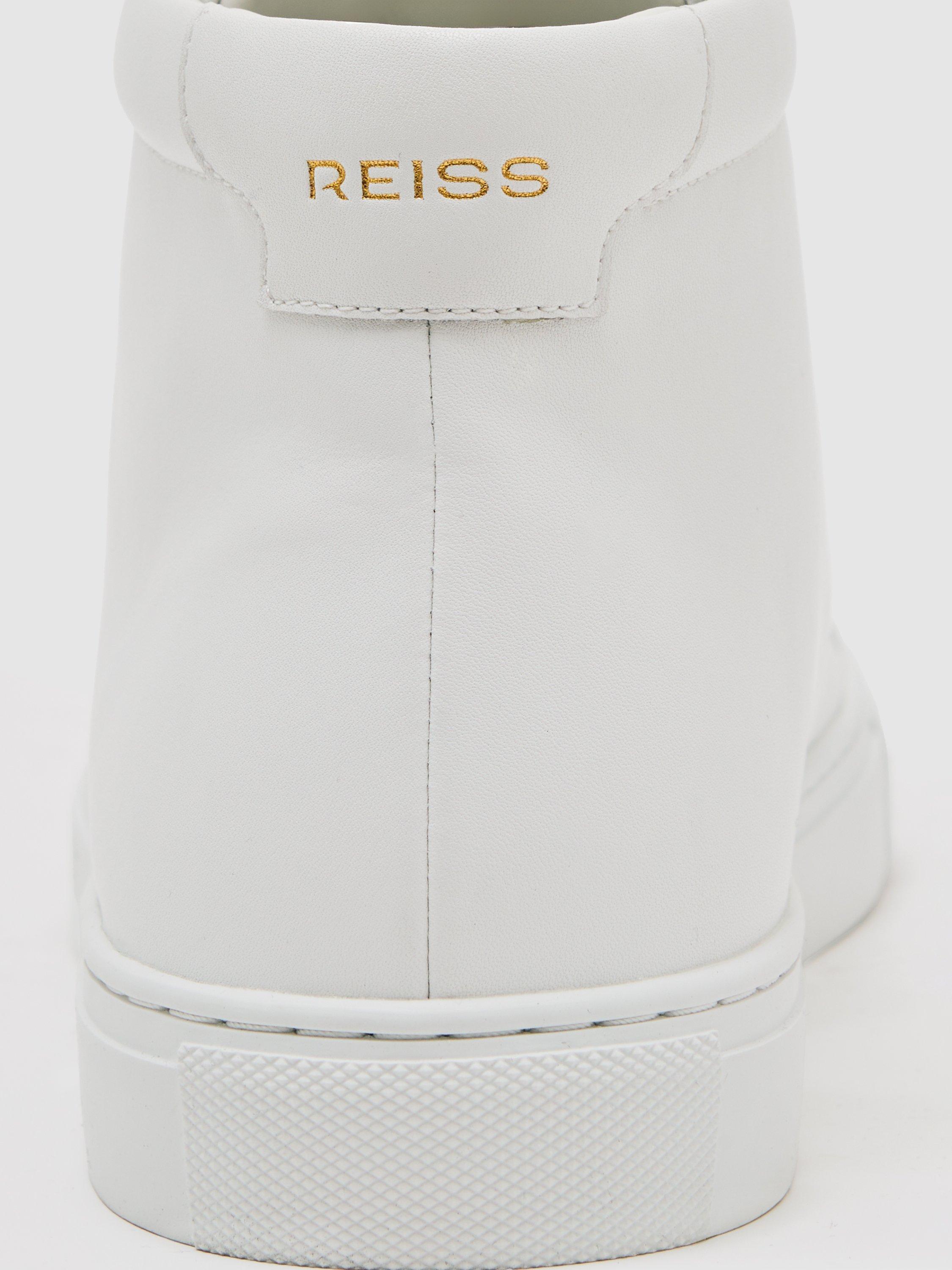 Product image 2 of 5, which shows Reiss Luca Leather High Top Trainers, White, 7
