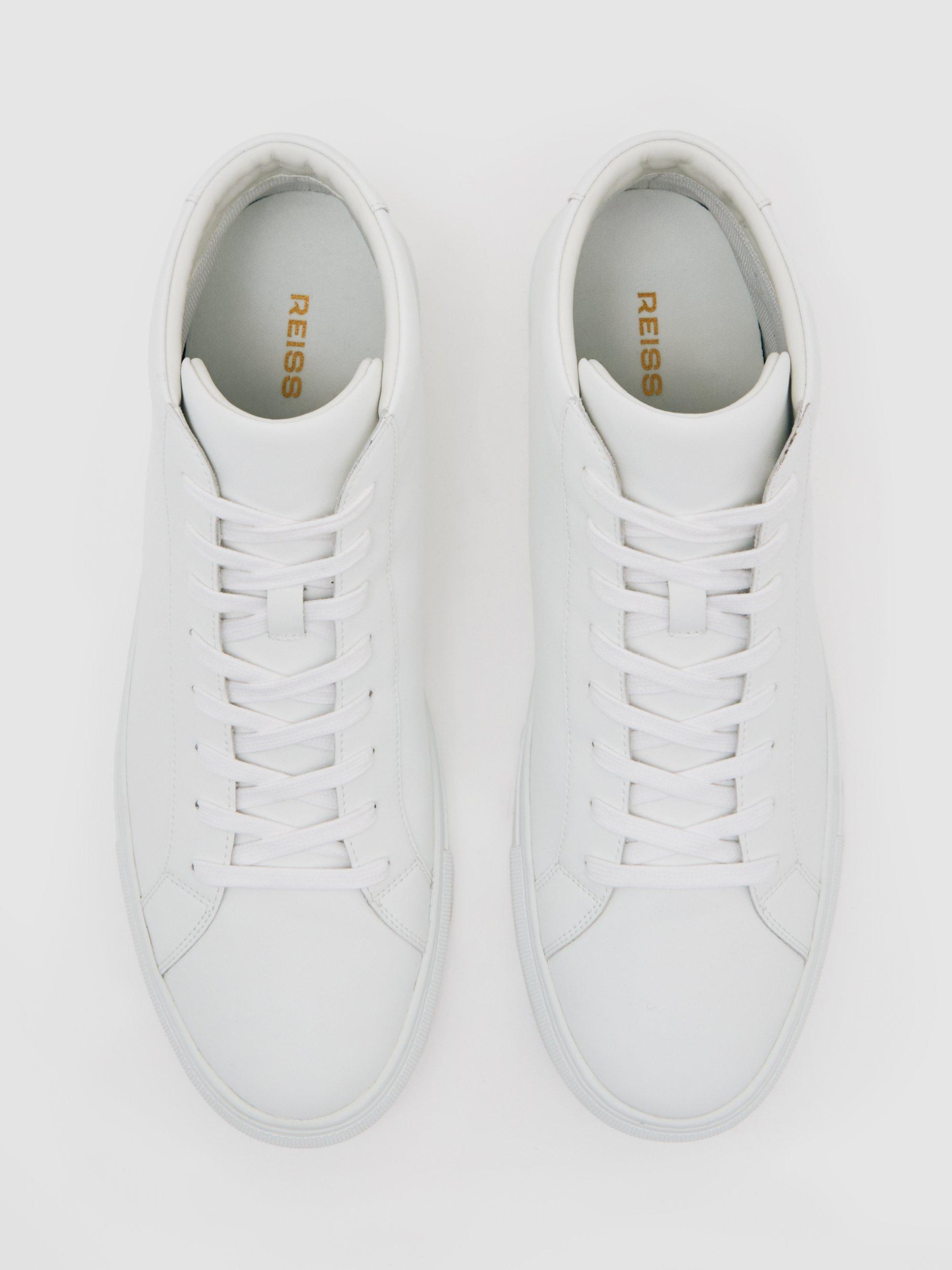 Product image 4 of 5, which shows Reiss Luca Leather High Top Trainers, White, 7