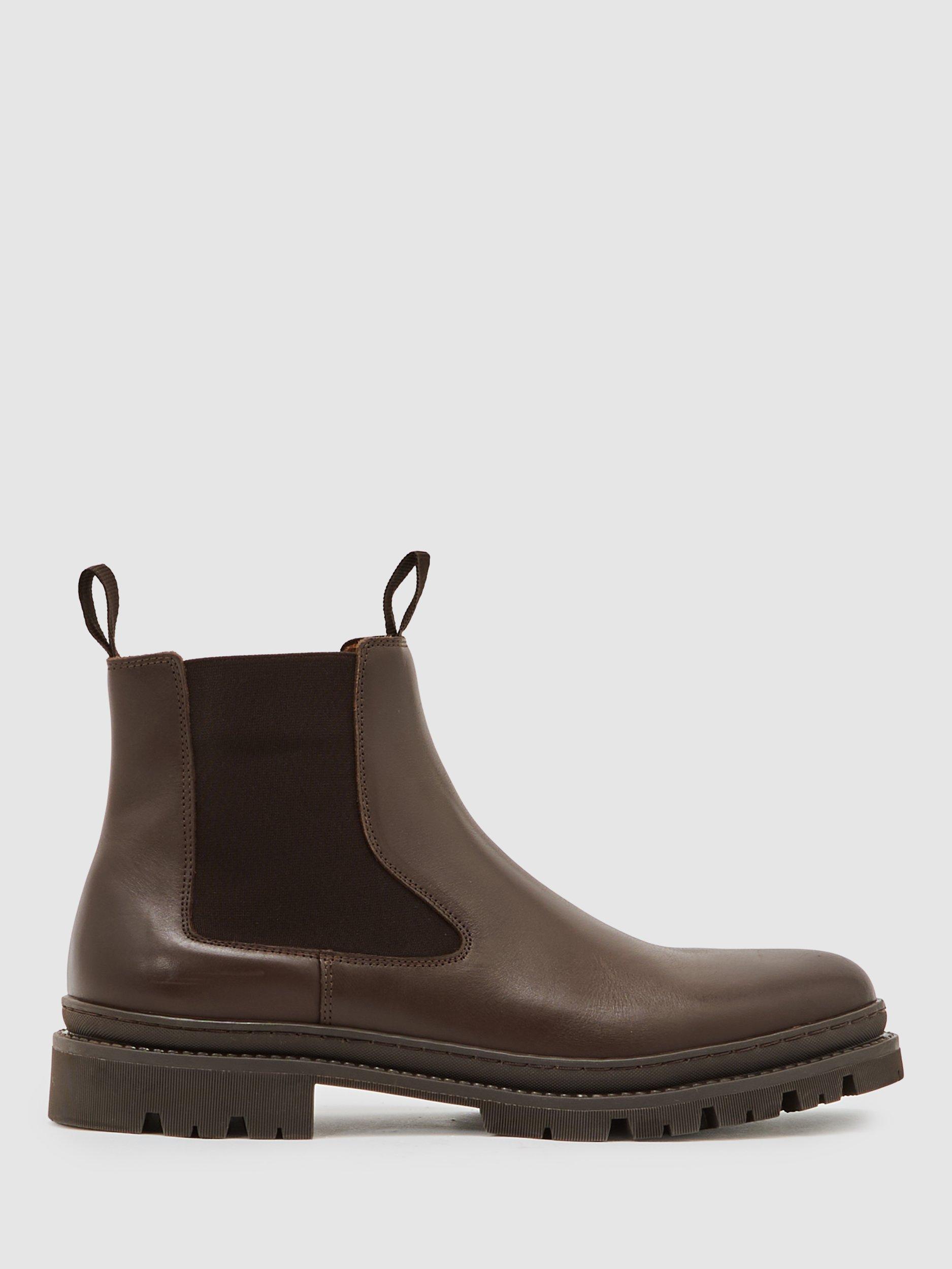 Reiss Huxley Leather Chelsea Boots, Dark Brown