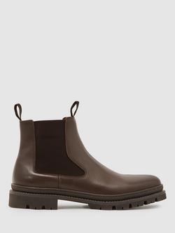 Reiss Huxley Leather Chelsea Boots, Dark Brown, Dark Brown