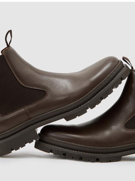 Reiss Huxley Leather Chelsea Boots, Dark Brown - view 2, Dark Brown