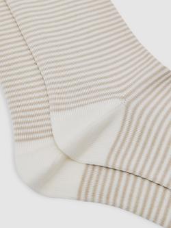Reiss Mario Stripe Crew Socks, Ecru/Oatmeal - view 2, Ecru/Oatmeal