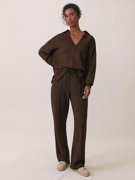 Reiss Bernie Wide Leg Joggers, Chocolate