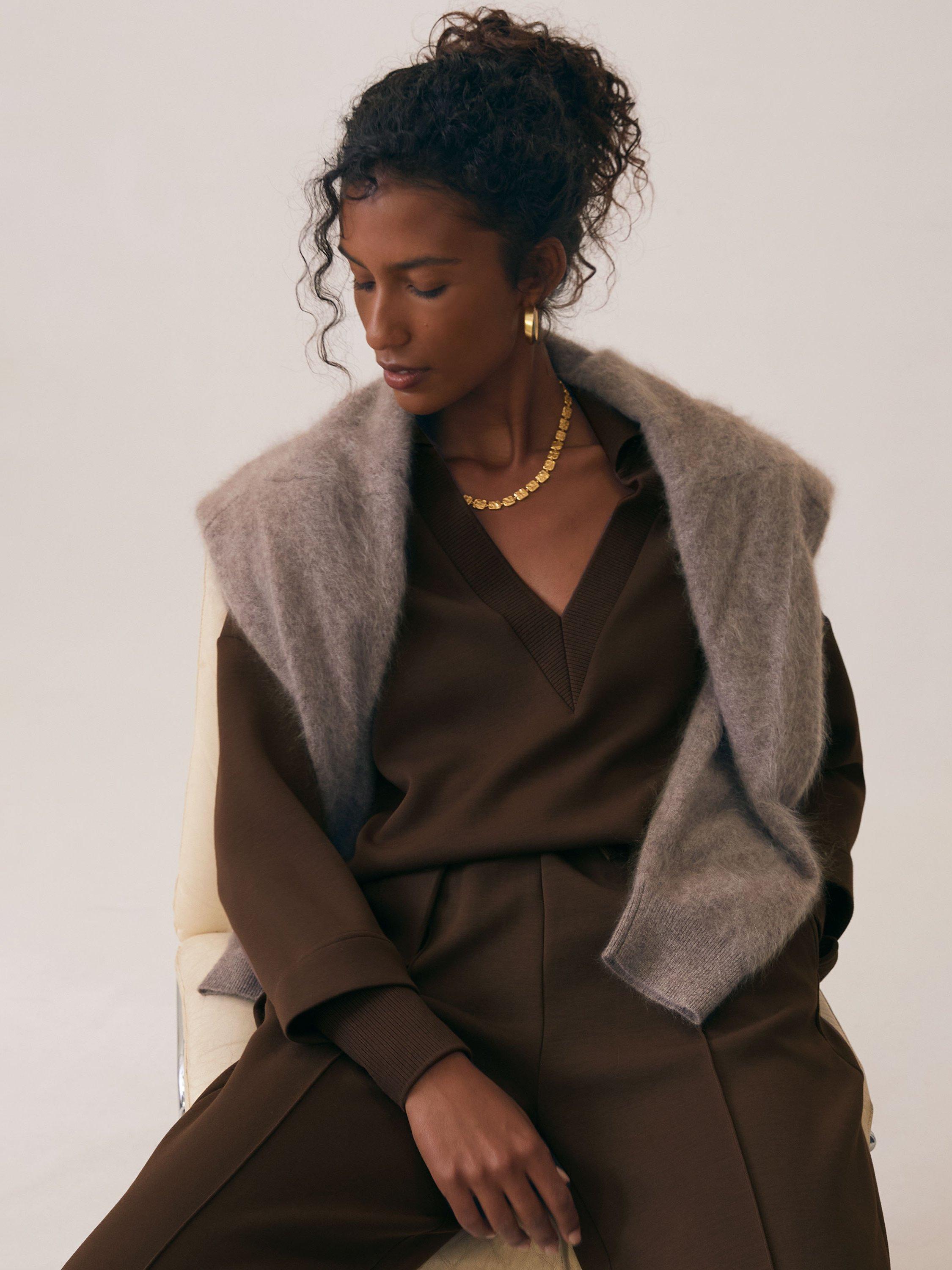 Product image 5 of 5, which shows Reiss Bernie Wide Leg Joggers, Chocolate, XS