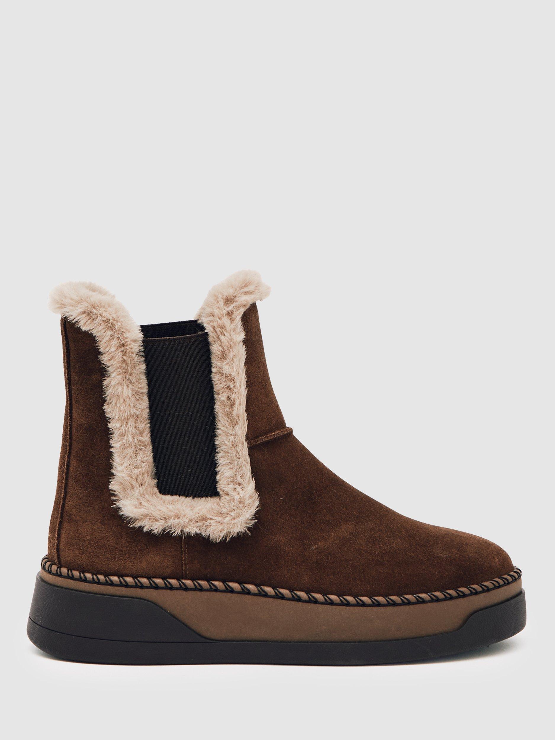 Product image 1 of 5, which shows Reiss Lexi Suede Ankle Boots, Chocolate, 3