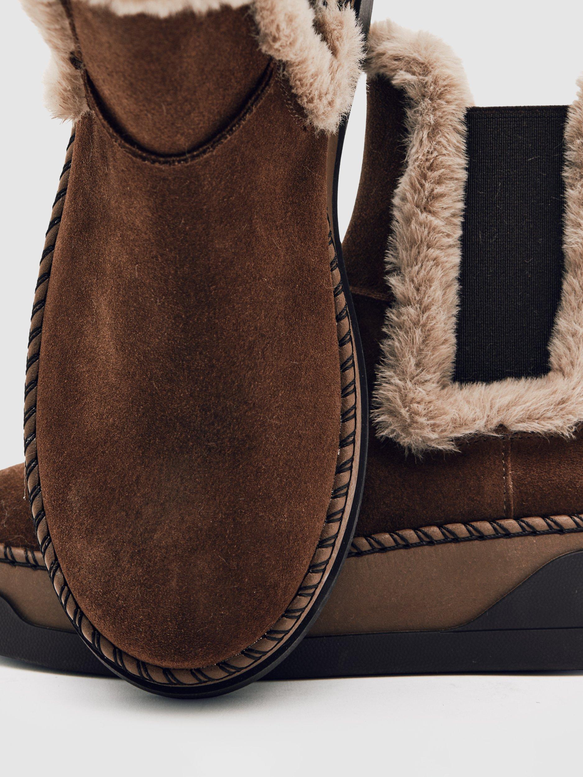 Product image 2 of 5, which shows Reiss Lexi Suede Ankle Boots, Chocolate, 3