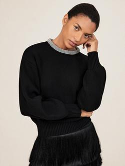 Reiss Crissie Embellished Wool Blend Jumper, Black, Black