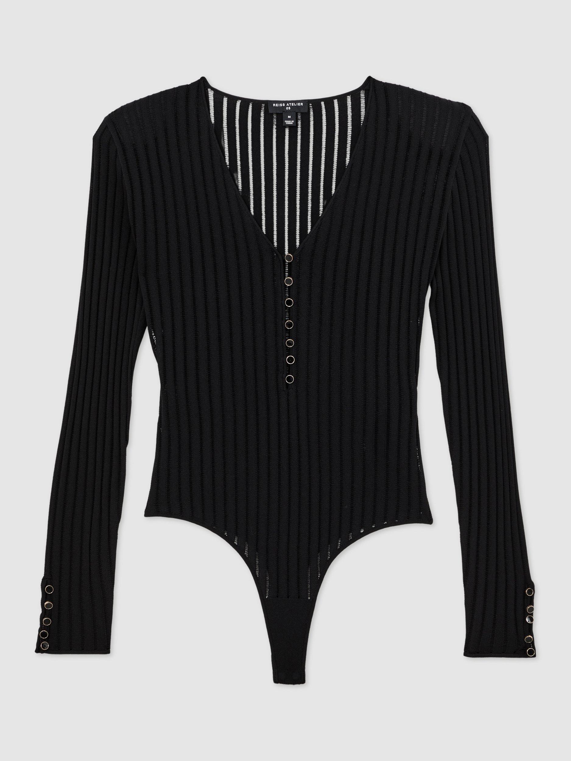 Product image 3 of 5, which shows Reiss Bernice Ribbed Bodysuit, Black, XS