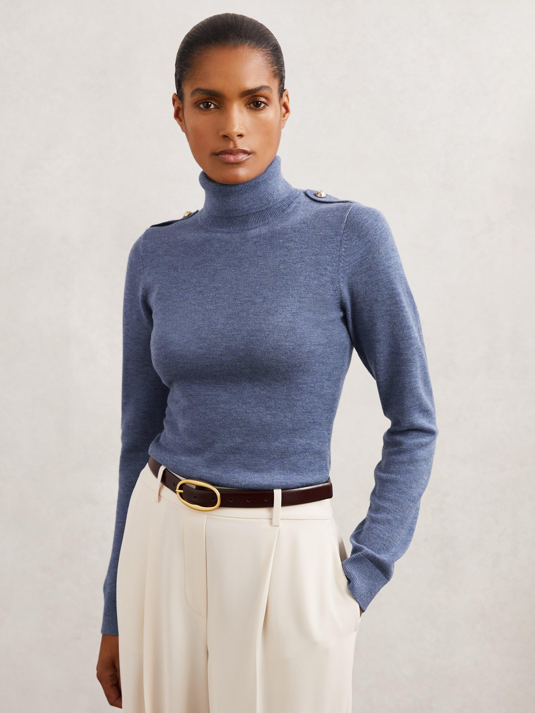 Product image 1 of 5, which shows Reiss Corrine Wool Jumper, Blue, M