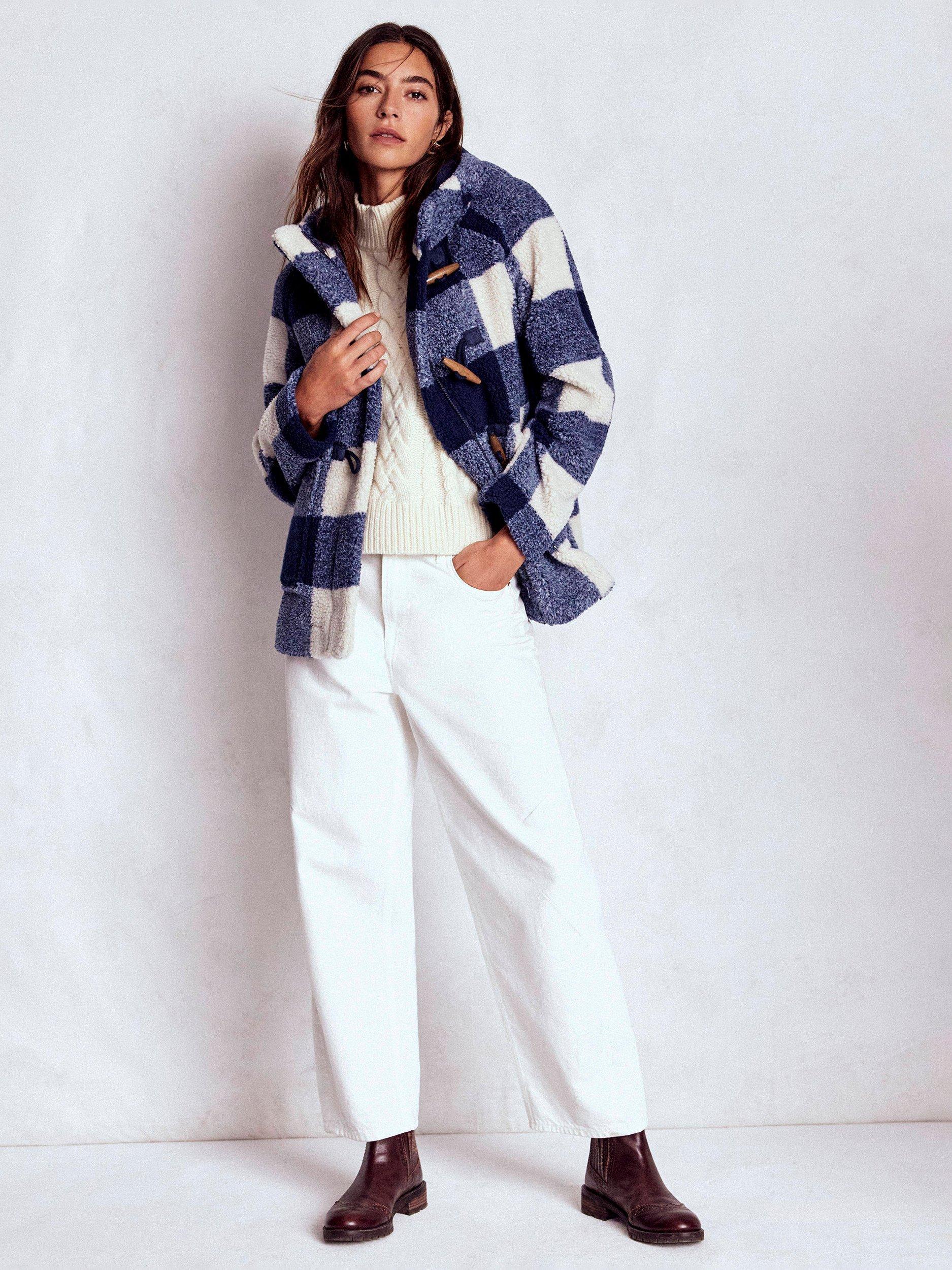 Product image 1 of 7, which shows Boden Check Borg Duffle Coat, College Navy, 8