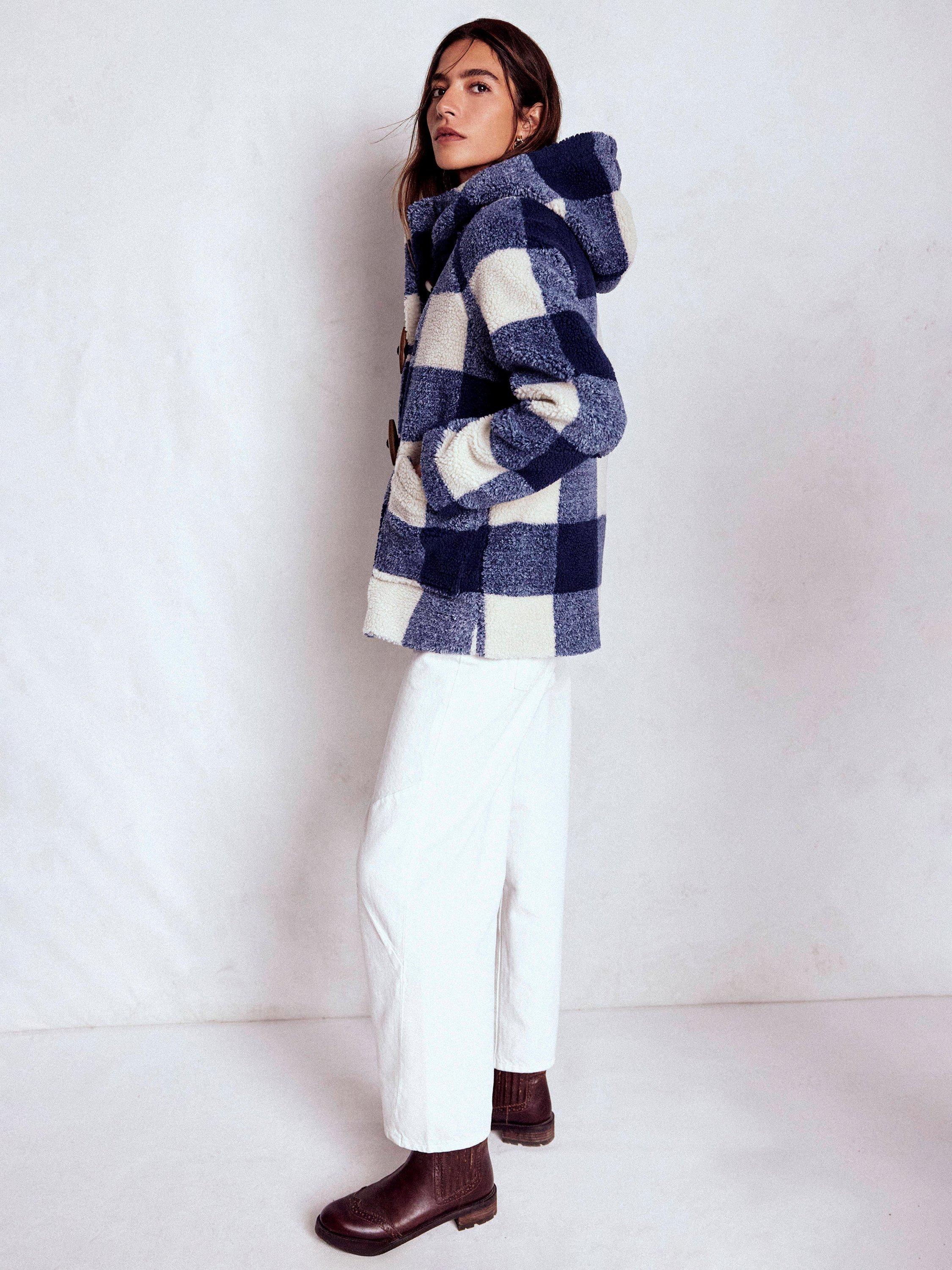 Product image 2 of 7, which shows Boden Check Borg Duffle Coat, College Navy, 8