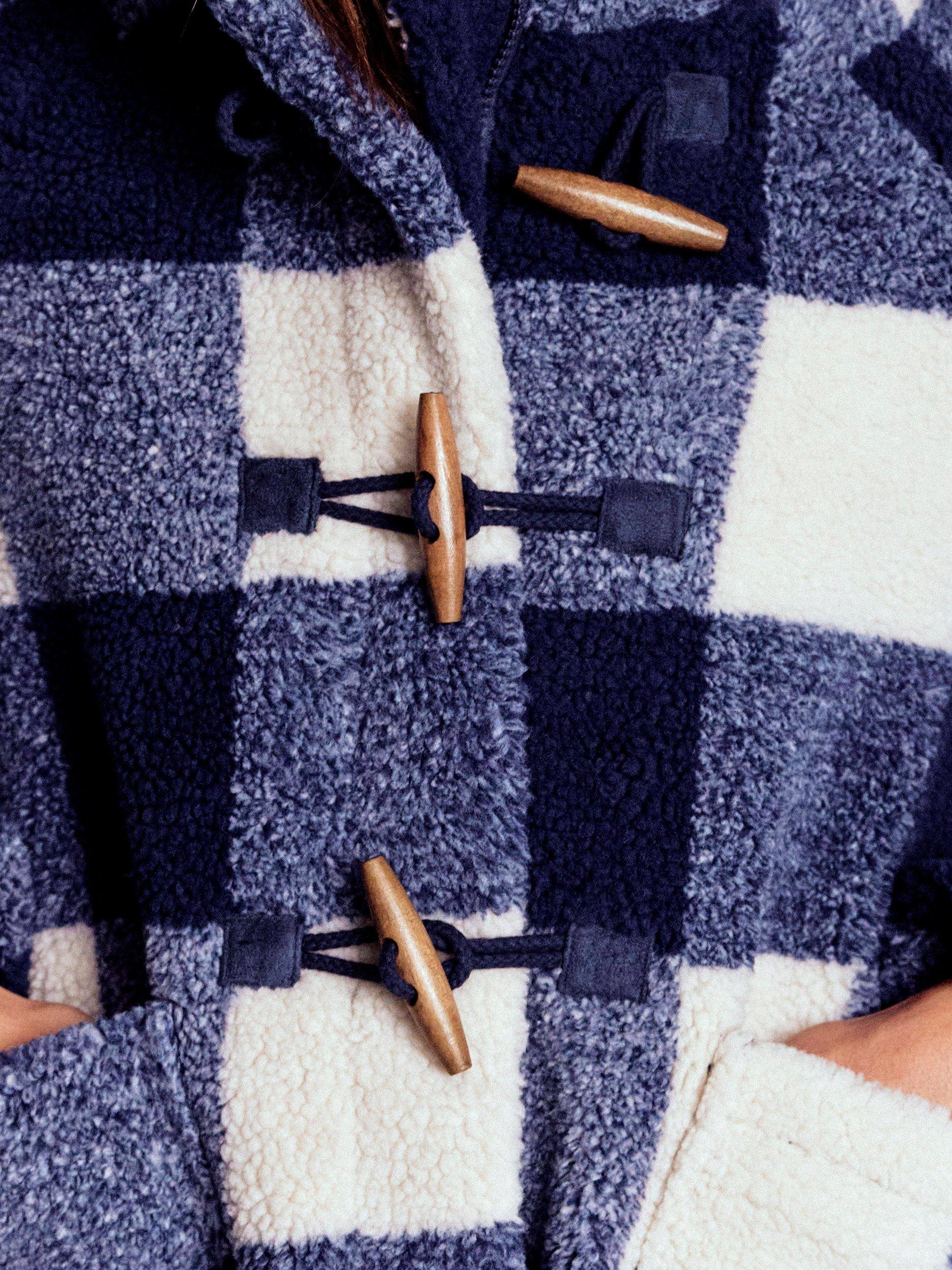 Product image 3 of 7, which shows Boden Check Borg Duffle Coat, College Navy, 8