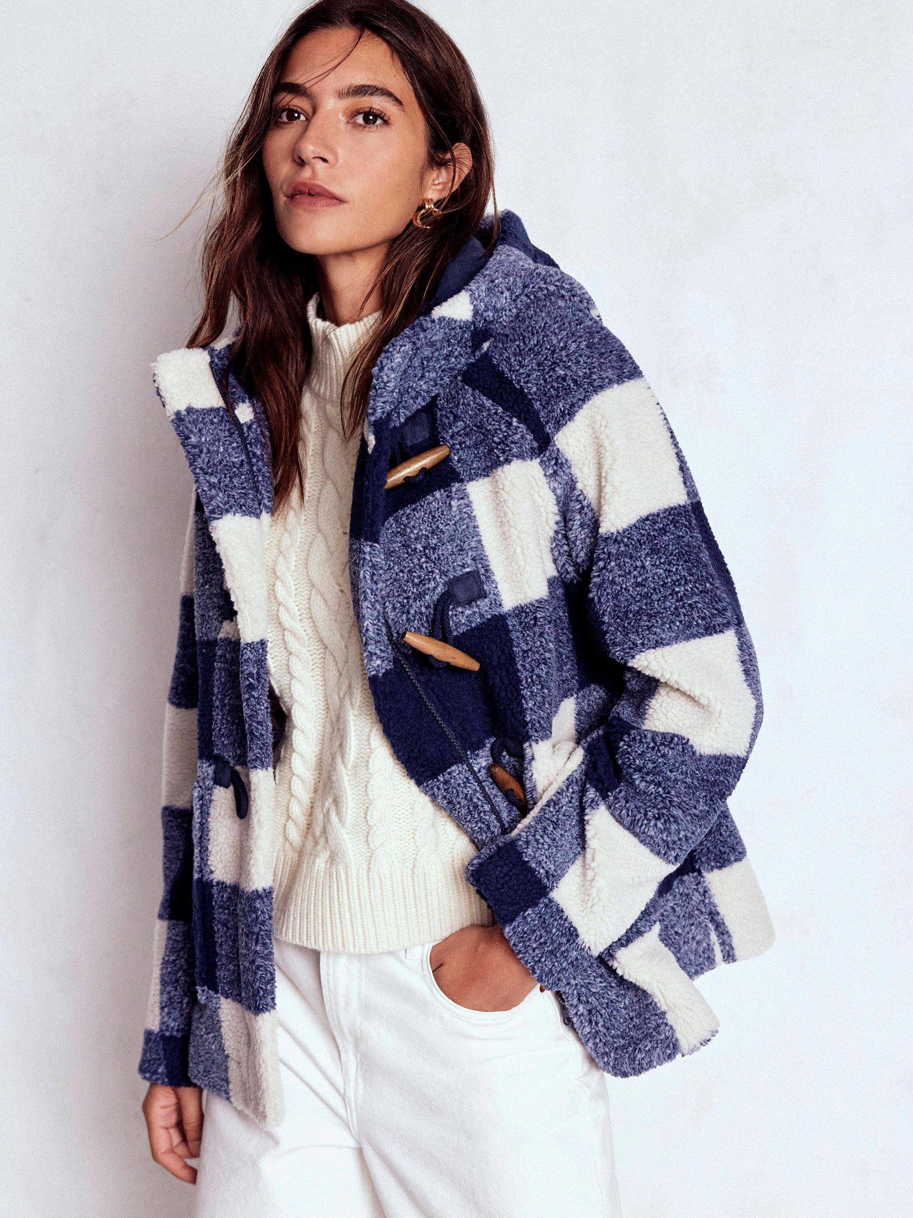 Product image 6 of 7, which shows Boden Check Borg Duffle Coat, College Navy, 8