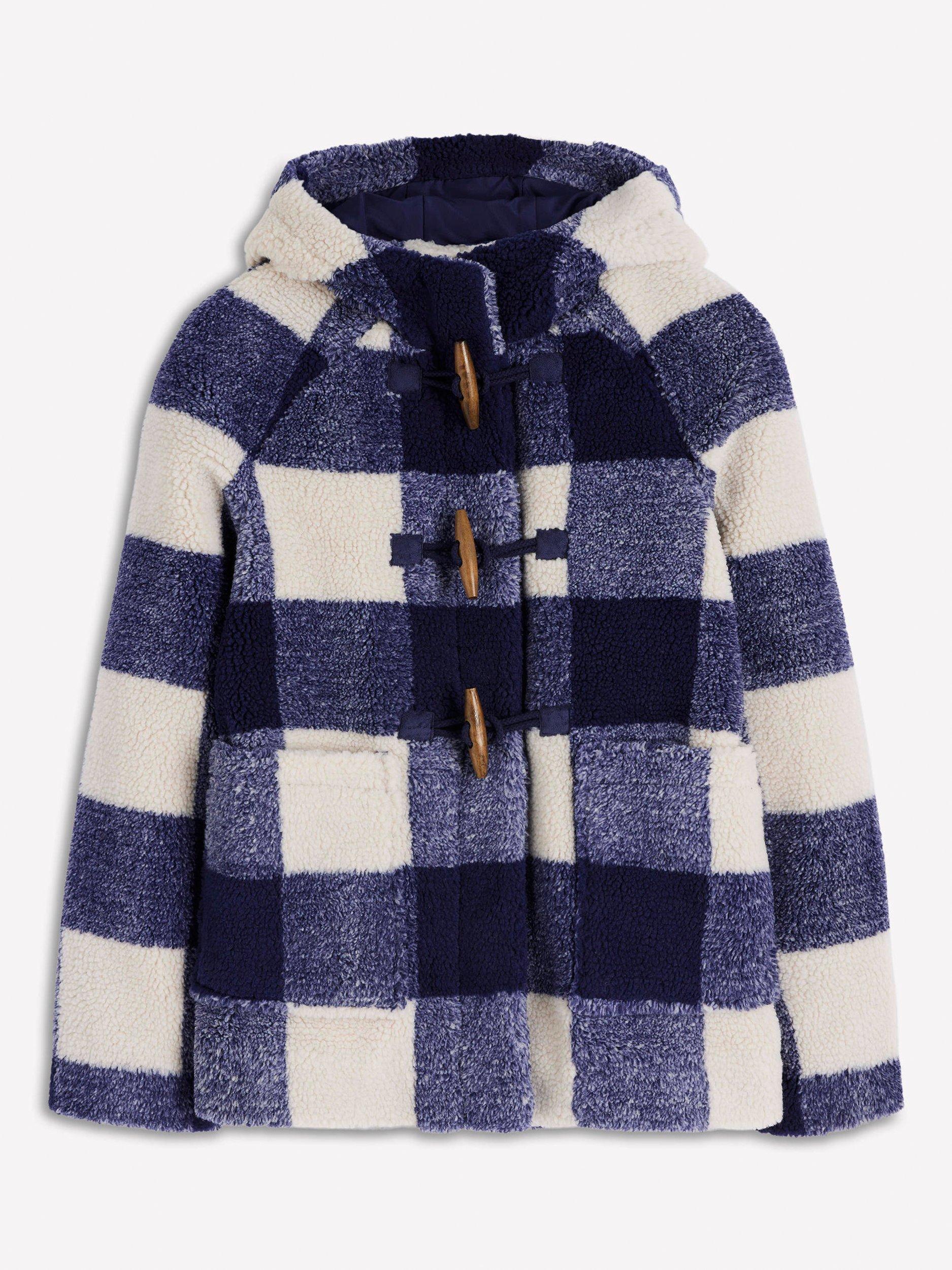 Product image 7 of 7, which shows Boden Check Borg Duffle Coat, College Navy, 8