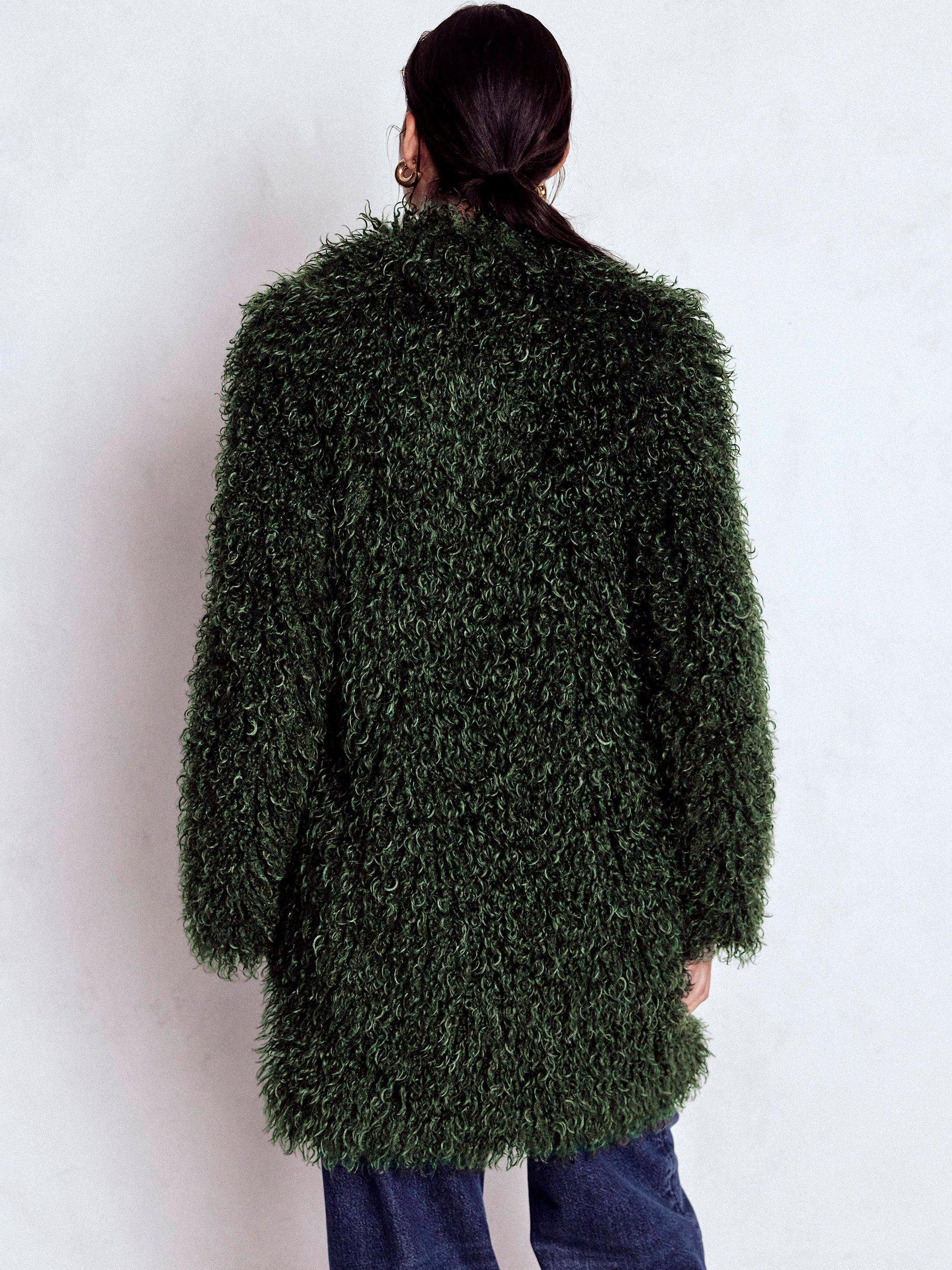 Product image 3 of 5, which shows Boden Fuzzy Faux Fur Coat, Kale Leaf, 8