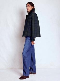 Boden Cotton Check Raglan Wax Jacket - view 2, Navy/Green