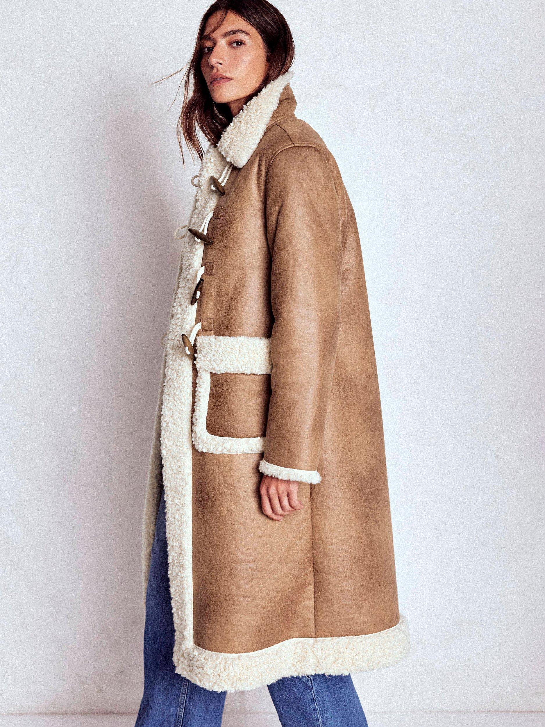 Product image 2 of 6, which shows Boden Shearling Duffle Coat, Camel, 16