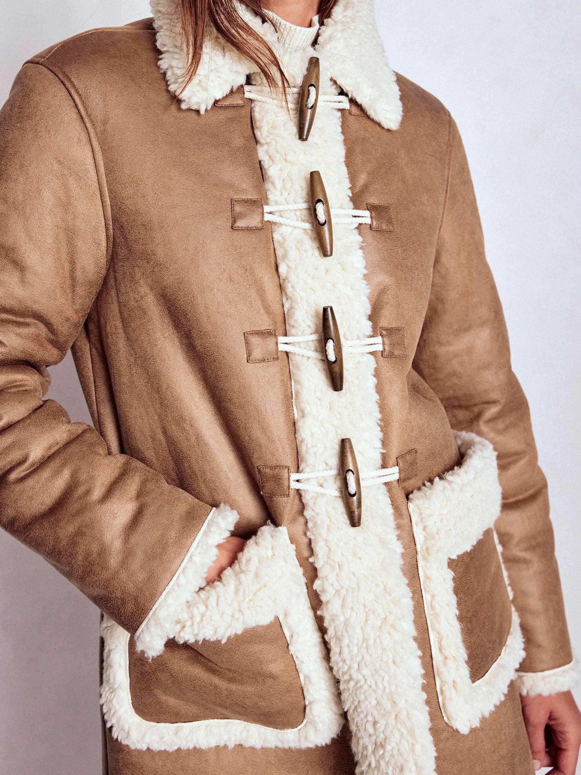 Product image 3 of 6, which shows Boden Shearling Duffle Coat, Camel, 16