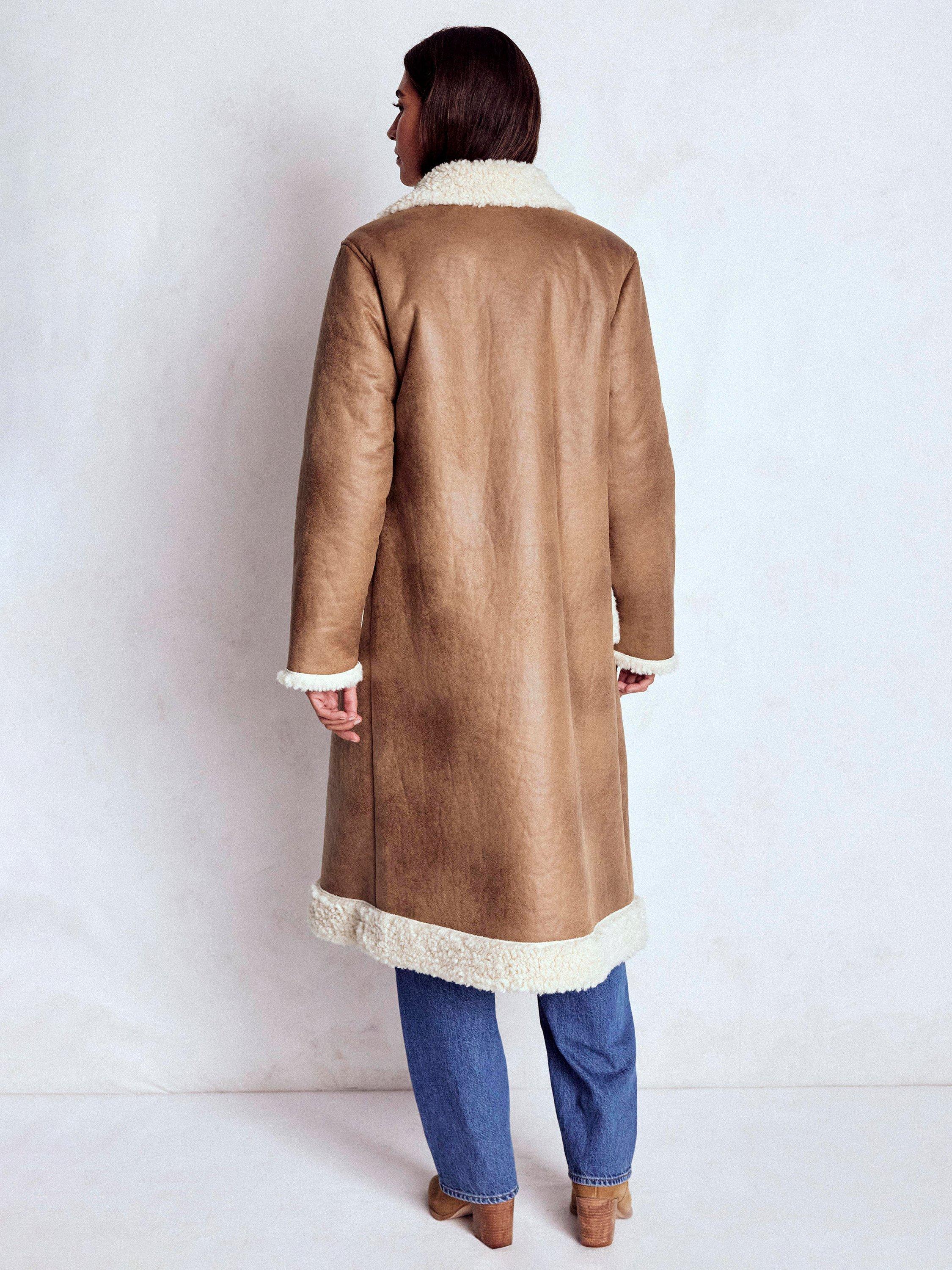 Product image 4 of 6, which shows Boden Shearling Duffle Coat, Camel, 16