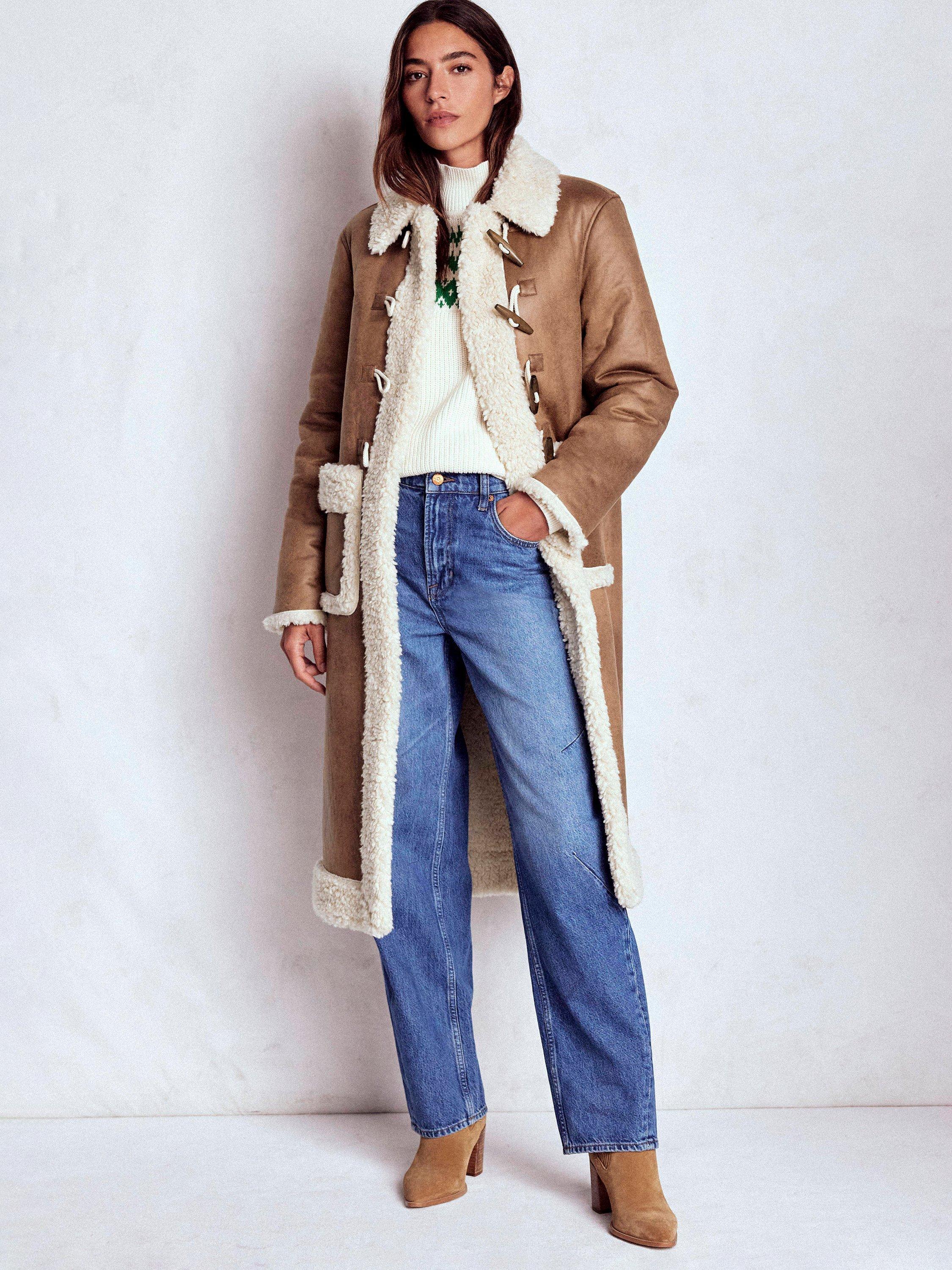 Product image 5 of 6, which shows Boden Shearling Duffle Coat, Camel, 16