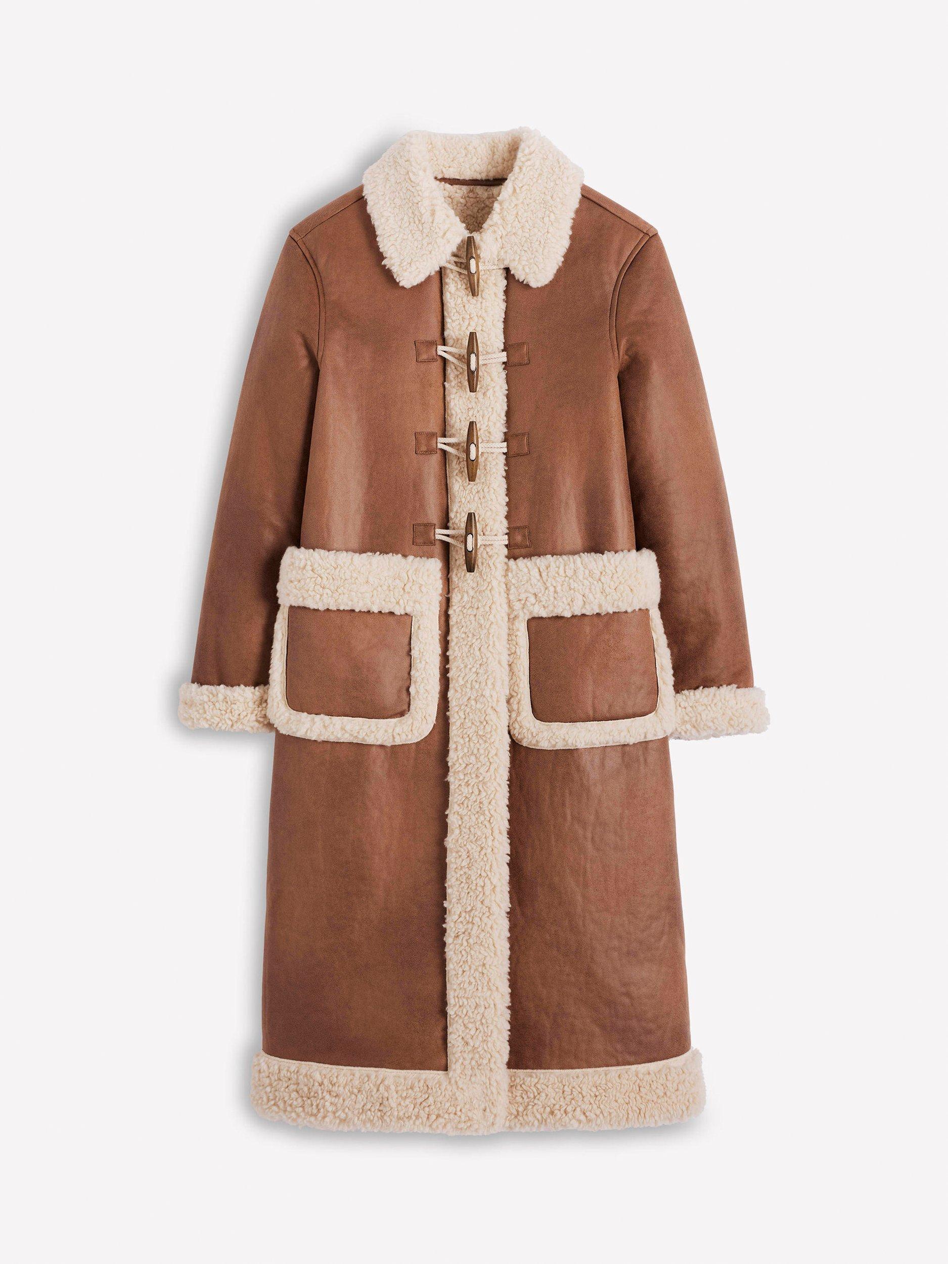 Product image 6 of 6, which shows Boden Shearling Duffle Coat, Camel, 16