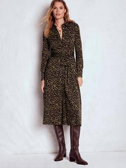 Boden Marcia Cotton Blend Animal Print Jersey Midi Dress, Olive
