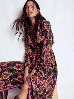 Boden Natalia Cotton Blend Paisley Floral Long Sleeve Midi Dress - view 2, Navy/Multi