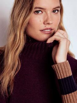 Boden Polly Wool High Neck Jumper Dress, Cherry/Brown - view 2, Cherry/Brown