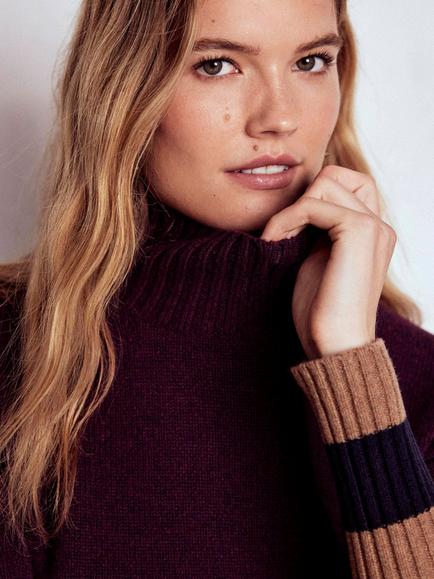 Boden Polly Wool High Neck Jumper Dress, Cherry/Brown - view 2, Cherry/Brown