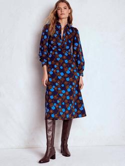 Boden Pip Cotton Blend Floral Zip-up Long Sleeve Midi Shirt Dress, Navy/Multi