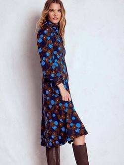 Boden Pip Cotton Blend Floral Zip-up Long Sleeve Midi Shirt Dress - view 2, Navy/Multi